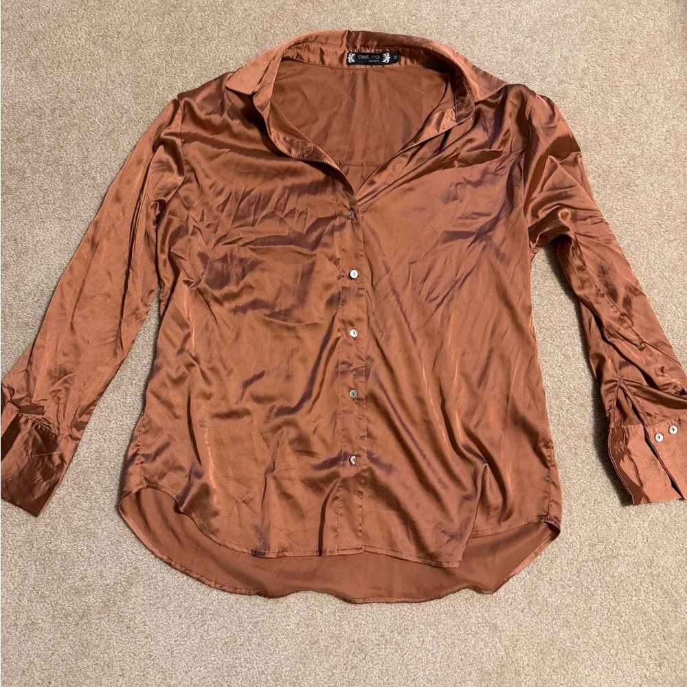 C’est Moi Burnt Orange Polyester Button Up Top Size M